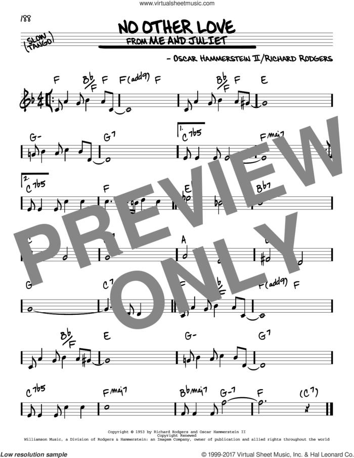 No Other Love sheet music for voice and other instruments (real book) by Rodgers & Hammerstein, Oscar II Hammerstein and Richard Rodgers, intermediate skill level