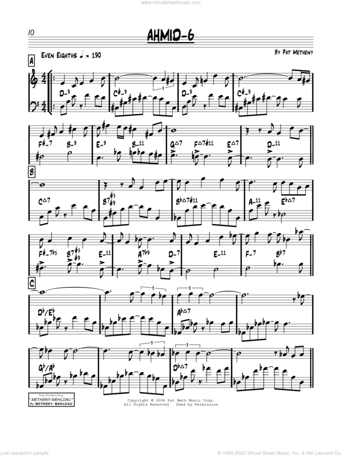 AHMID-6 sheet music for voice and other instruments (real book) by Pat Metheny, intermediate skill level