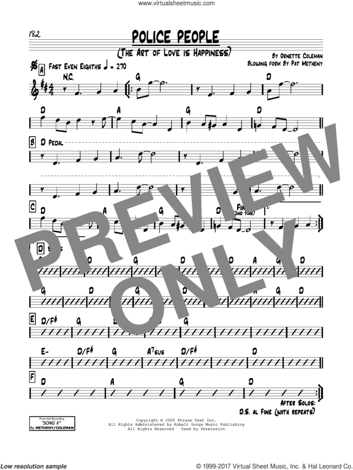 Police People (The Art Of Love Is Happiness) sheet music for voice and other instruments (real book) by Pat Metheny and Ornette Coleman, intermediate skill level
