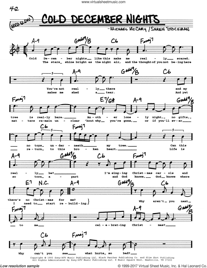 Cold December Nights sheet music for voice and other instruments (real book with lyrics) by Boyz II Men, Michael McCary and Shawn Stockman, intermediate skill level