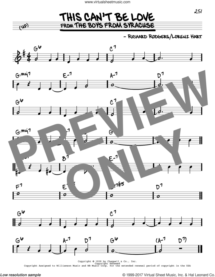 This Can't Be Love sheet music for voice and other instruments (real book) by Rodgers & Hart, Lorenz Hart and Richard Rodgers, intermediate skill level