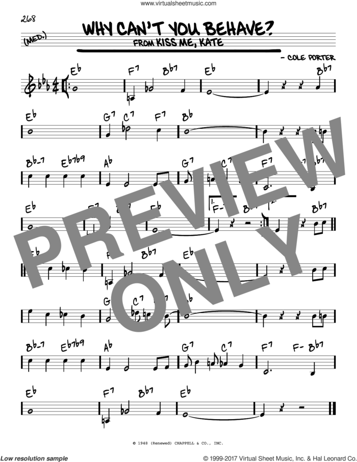 Why Can't You Behave? (from Kiss Me, Kate) sheet music for voice and other instruments (real book) by Cole Porter, intermediate skill level