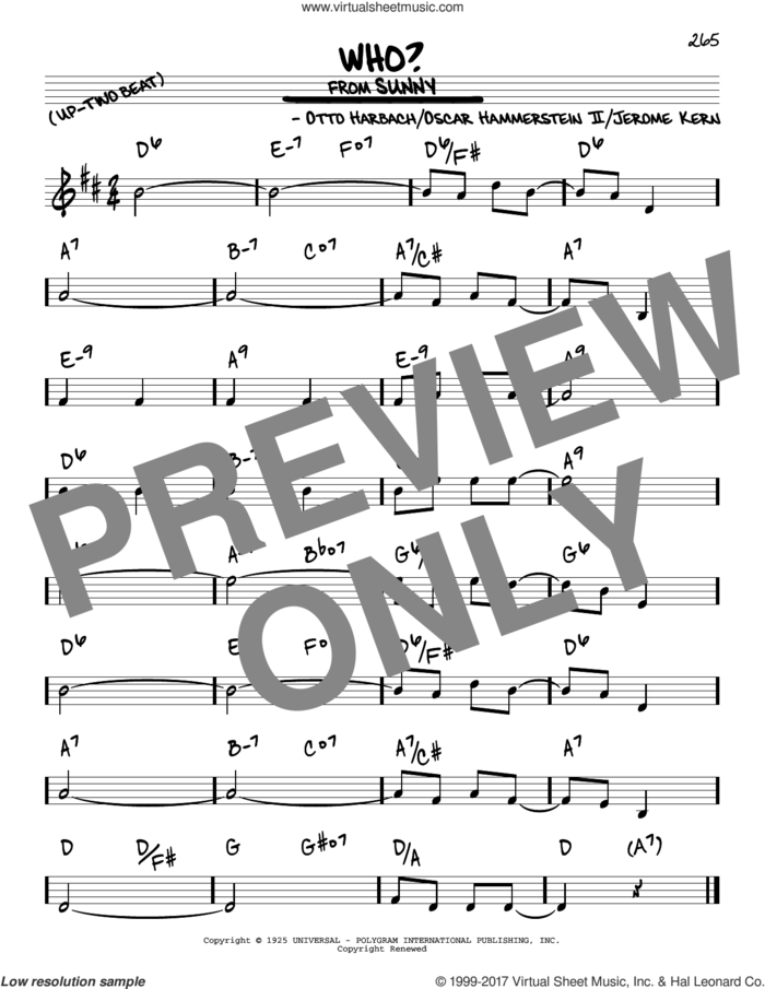 Who? sheet music for voice and other instruments (real book) by Oscar II Hammerstein, Jerome Kern and Otto Harbach, intermediate skill level
