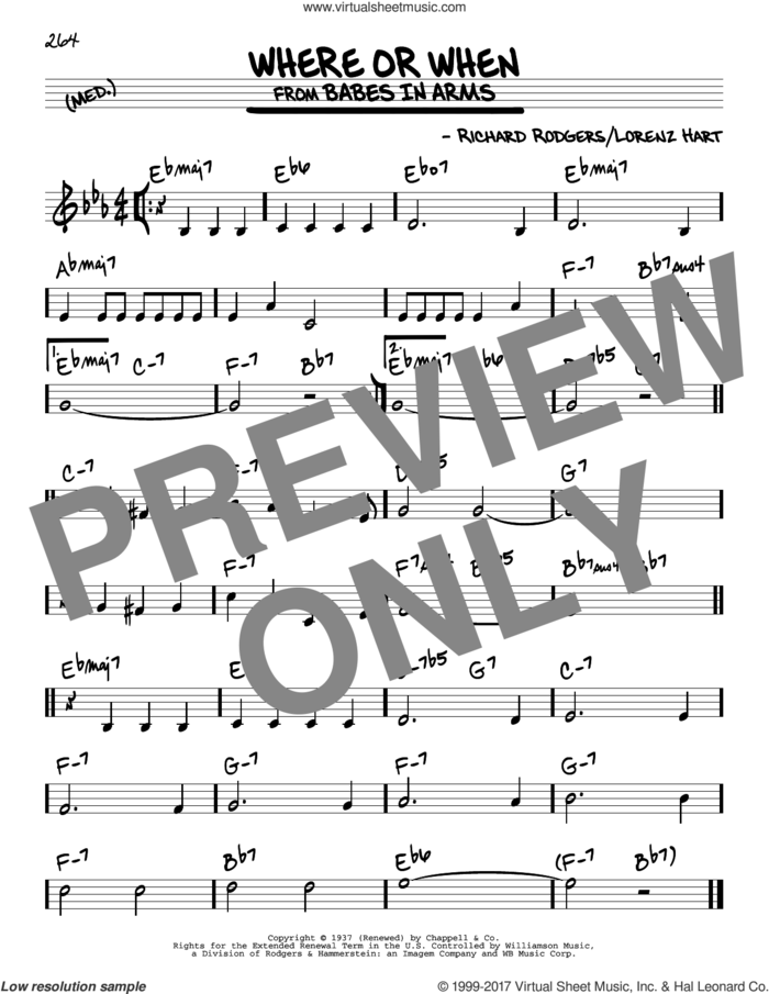 Where Or When sheet music for voice and other instruments (real book) by Rodgers & Hart, Lorenz Hart and Richard Rodgers, intermediate skill level