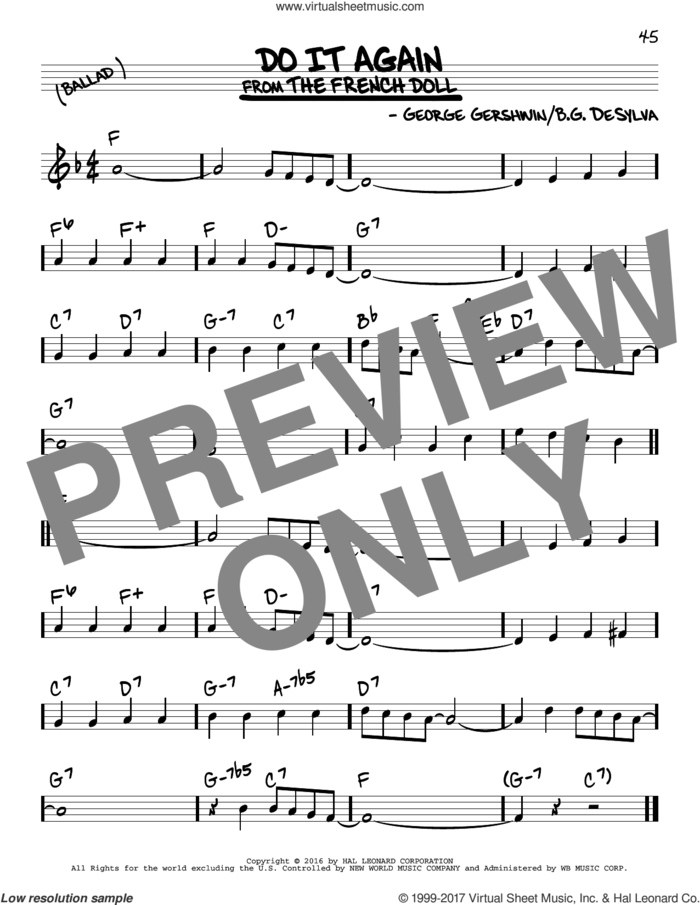 Do It Again sheet music for voice and other instruments (real book) by George Gershwin and Buddy DeSylva, intermediate skill level