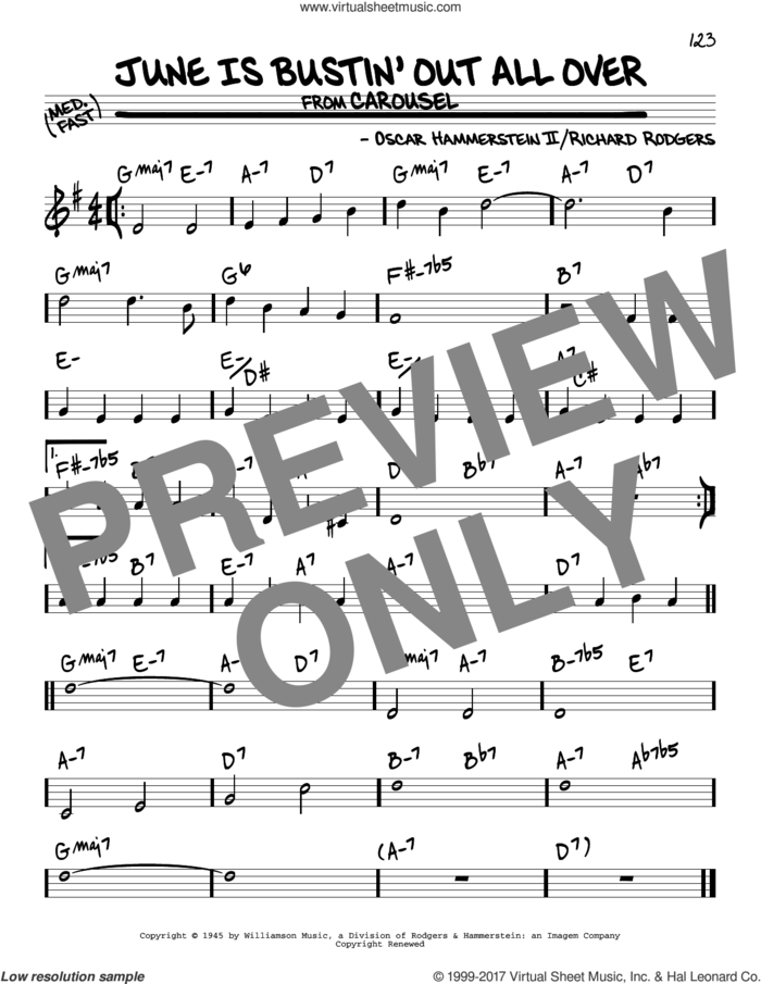 June Is Bustin' Out All Over sheet music for voice and other instruments (real book) by Rodgers & Hammerstein, Oscar II Hammerstein and Richard Rodgers, intermediate skill level