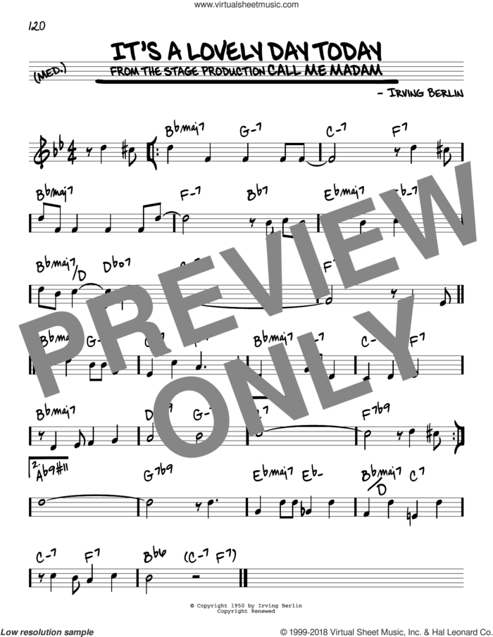 It's A Lovely Day Today sheet music for voice and other instruments (real book) by Elmo Hope and Irving Berlin, intermediate skill level