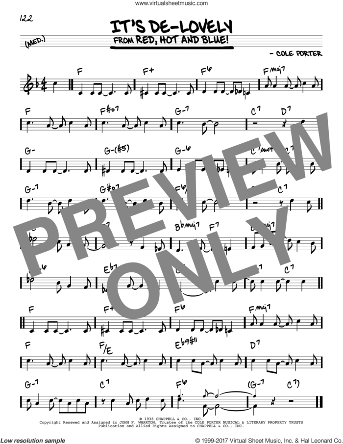 It's De-Lovely sheet music for voice and other instruments (real book) by Cole Porter, intermediate skill level