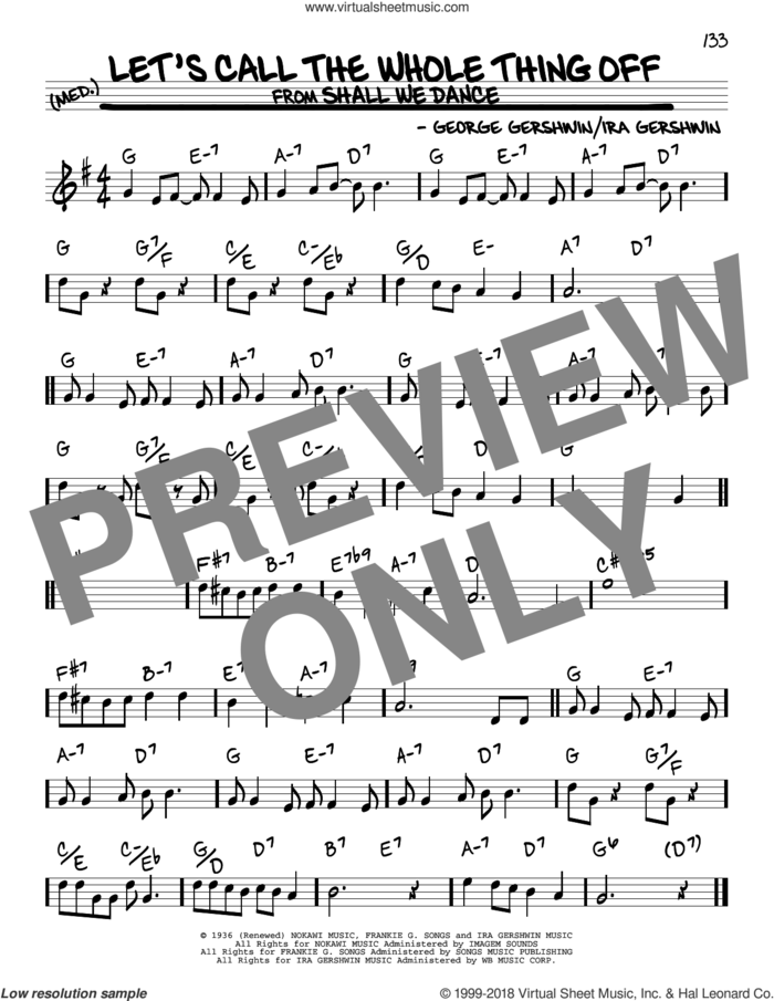 Let's Call The Whole Thing Off sheet music for voice and other instruments (real book) by George Gershwin and Ira Gershwin, intermediate skill level