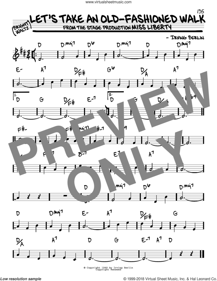 Let's Take An Old-Fashioned Walk sheet music for voice and other instruments (real book) by Irving Berlin, intermediate skill level