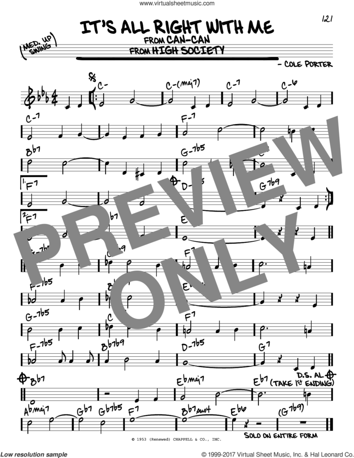 It's All Right With Me sheet music for voice and other instruments (real book) by Cole Porter, intermediate skill level