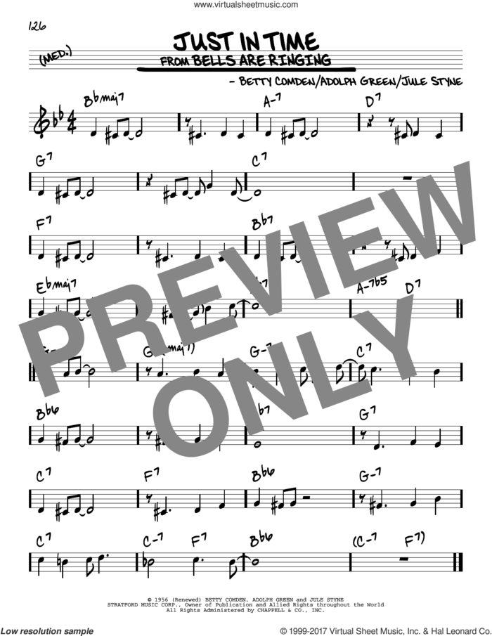 Just In Time sheet music for voice and other instruments (real book) by Adolph Green, Betty Comden and Jule Styne, intermediate skill level