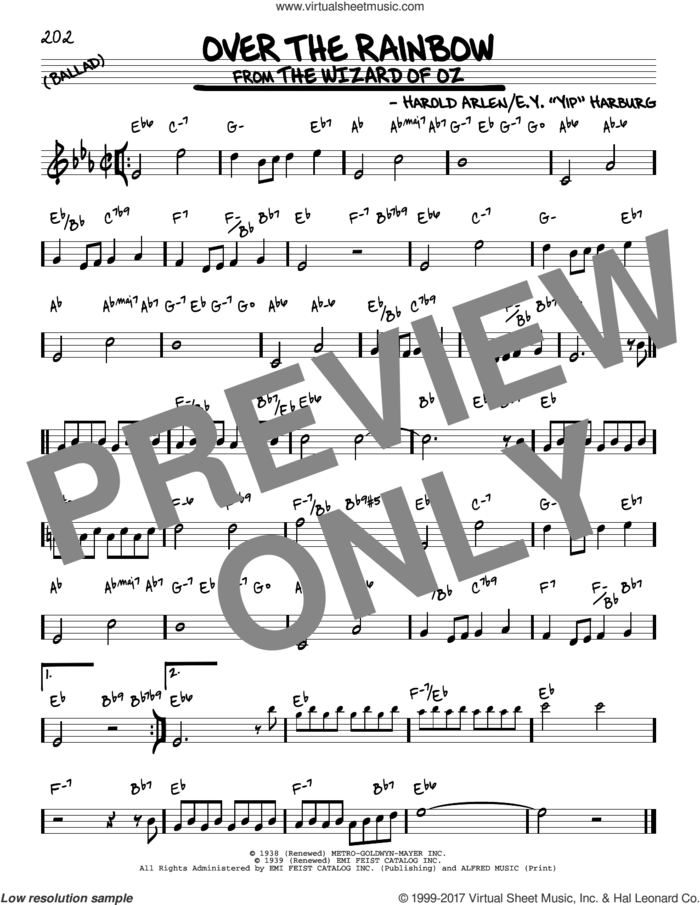 Over The Rainbow sheet music for voice and other instruments (real book) by Harold Arlen and E.Y. Harburg, intermediate skill level