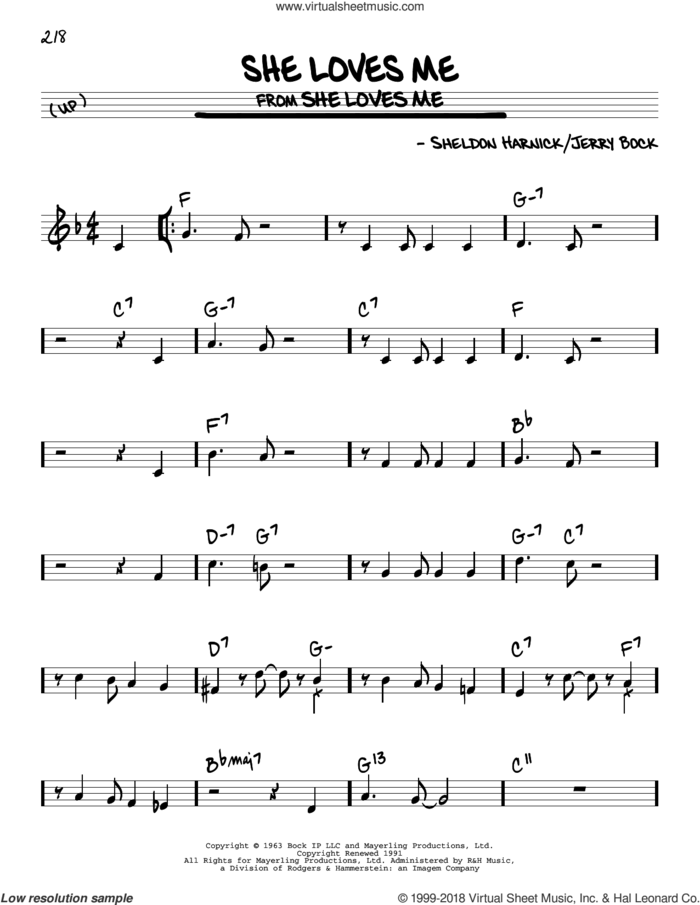 She Loves Me sheet music for voice and other instruments (real book) by Jerry Bock and Sheldon Harnick, intermediate skill level