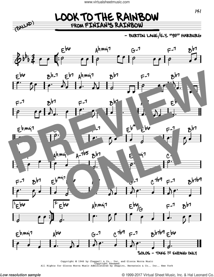 Look To The Rainbow sheet music for voice and other instruments (real book) by E.Y. Harburg and Burton Lane, intermediate skill level