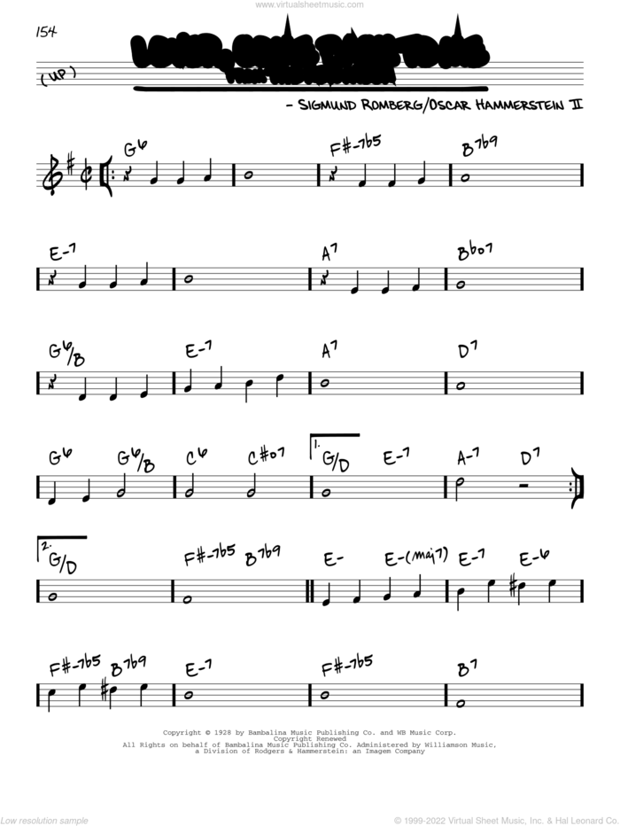 Lover, Come Back To Me sheet music for voice and other instruments (real book) by Oscar II Hammerstein and Sigmund Romberg, intermediate skill level