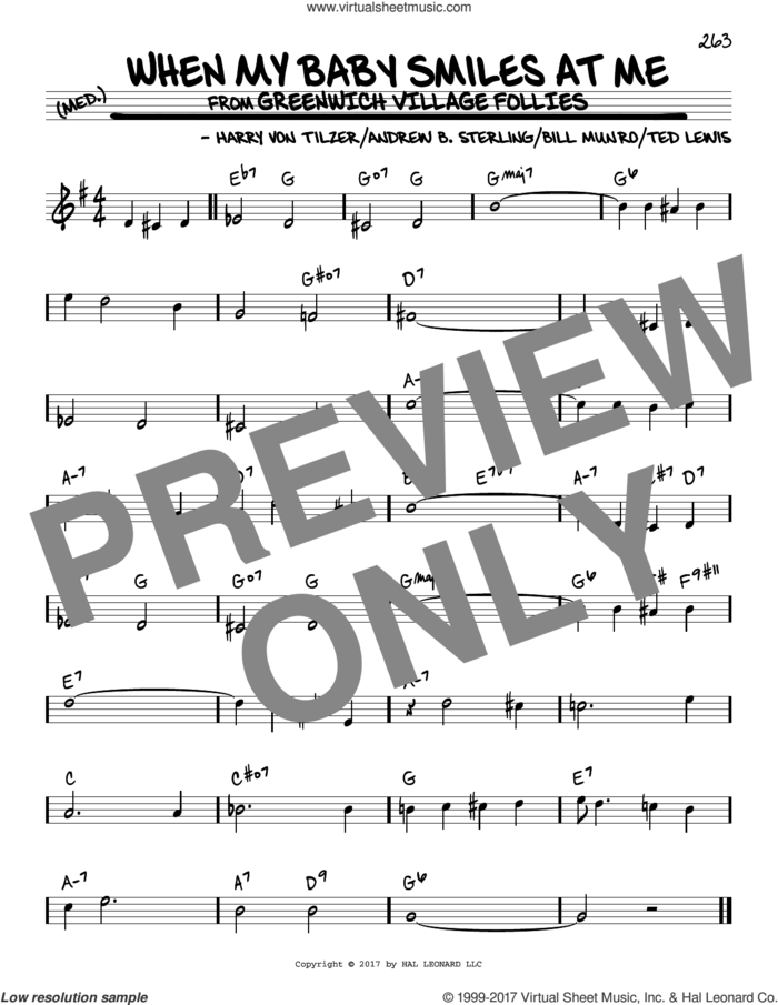 When My Baby Smiles At Me sheet music for voice and other instruments (real book) by Ted Lewis, Andrew B. Sterling, Bill Munro and Harry Von Tilzer, intermediate skill level