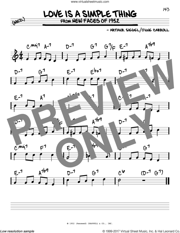 Love Is A Simple Thing sheet music for voice and other instruments (real book) by Arthur Siegel and June Carroll, intermediate skill level