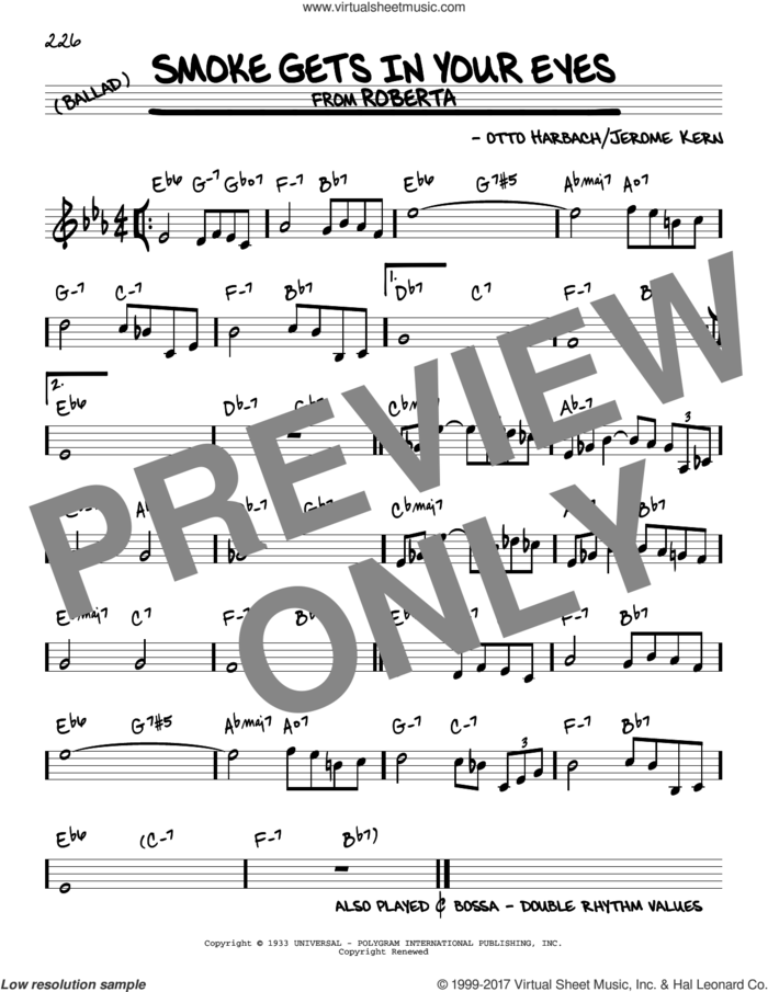 Smoke Gets In Your Eyes sheet music for voice and other instruments (real book) by The Platters, Jerome Kern and Otto Harbach, intermediate skill level