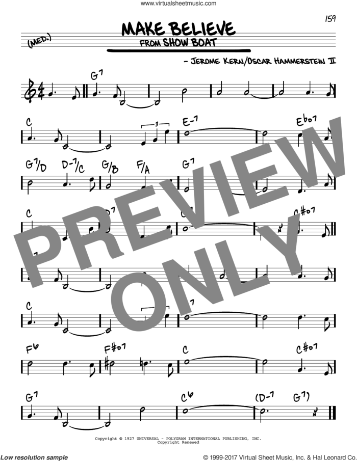Make Believe sheet music for voice and other instruments (real book) by Oscar II Hammerstein and Jerome Kern, intermediate skill level