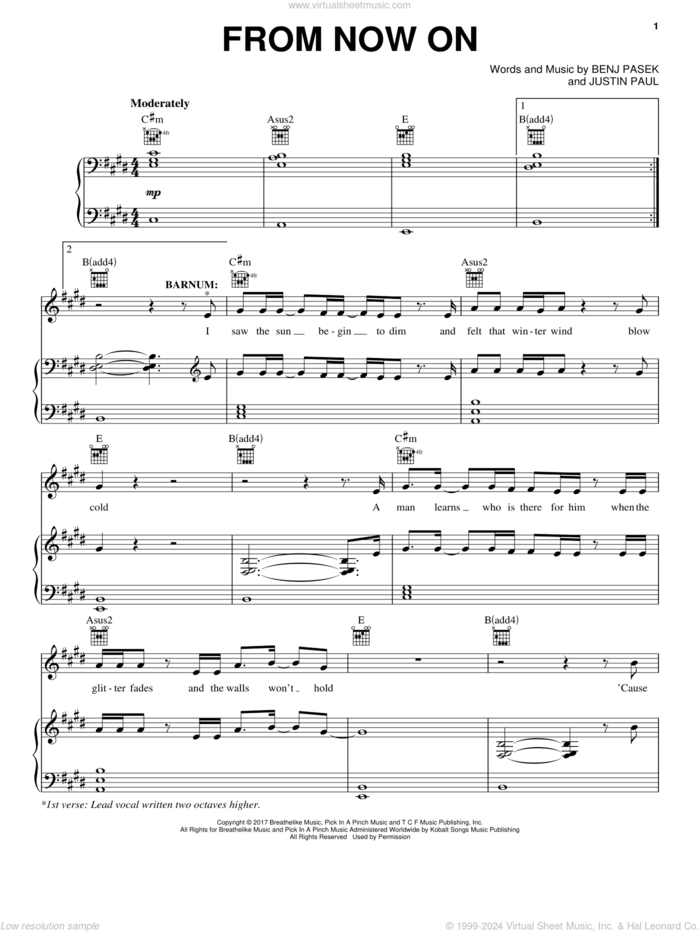 From Now On (from The Greatest Showman) sheet music for voice, piano or guitar by Pasek & Paul, Benj Pasek and Justin Paul, intermediate skill level