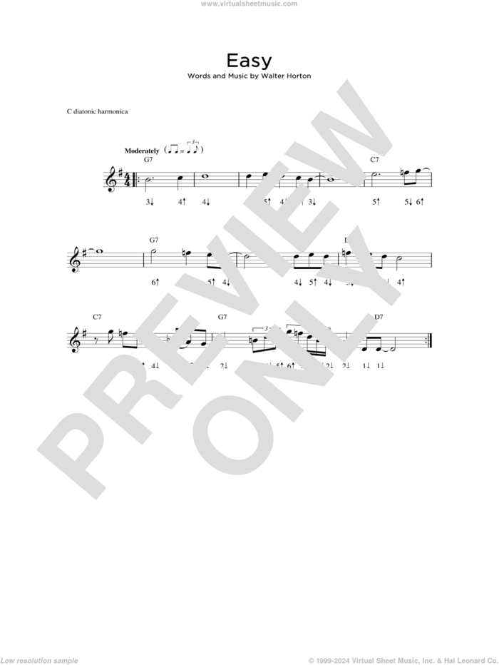 Easy sheet music for harmonica solo by Walter Horton, intermediate skill level