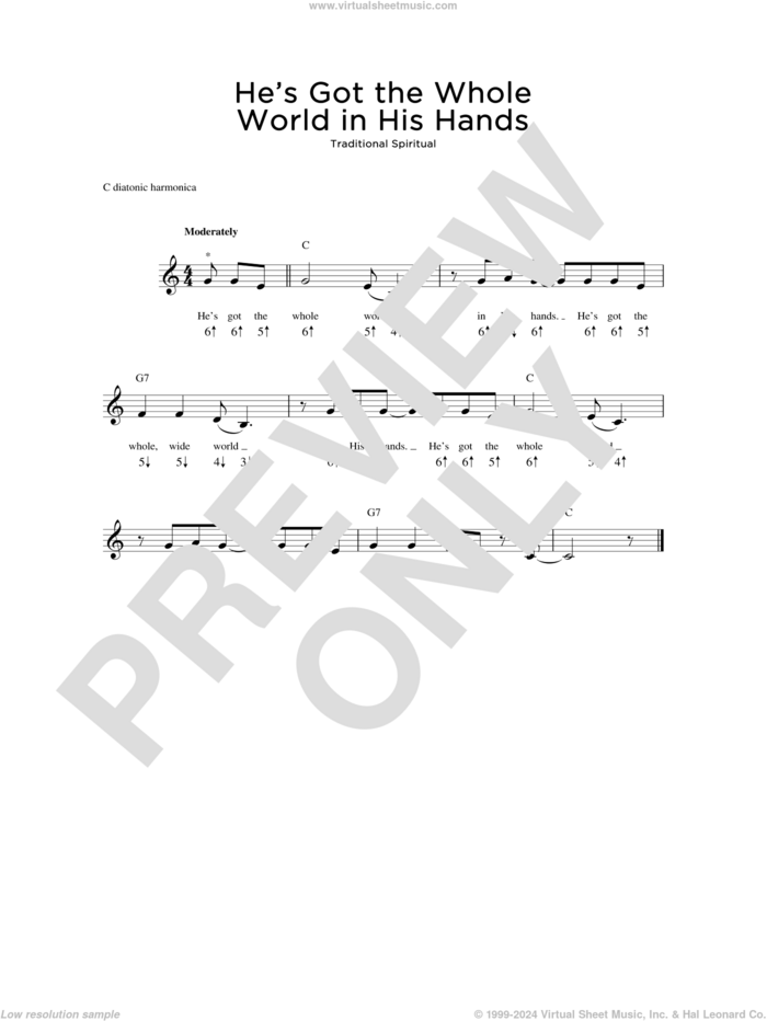 He's Got The Whole World In His Hands sheet music for harmonica solo, intermediate skill level