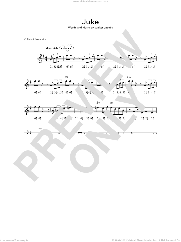 Juke sheet music for harmonica solo by Little Walter and Walter Jacobs, intermediate skill level