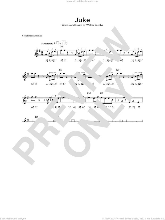 Juke sheet music for harmonica solo by Little Walter and Walter Jacobs, intermediate skill level