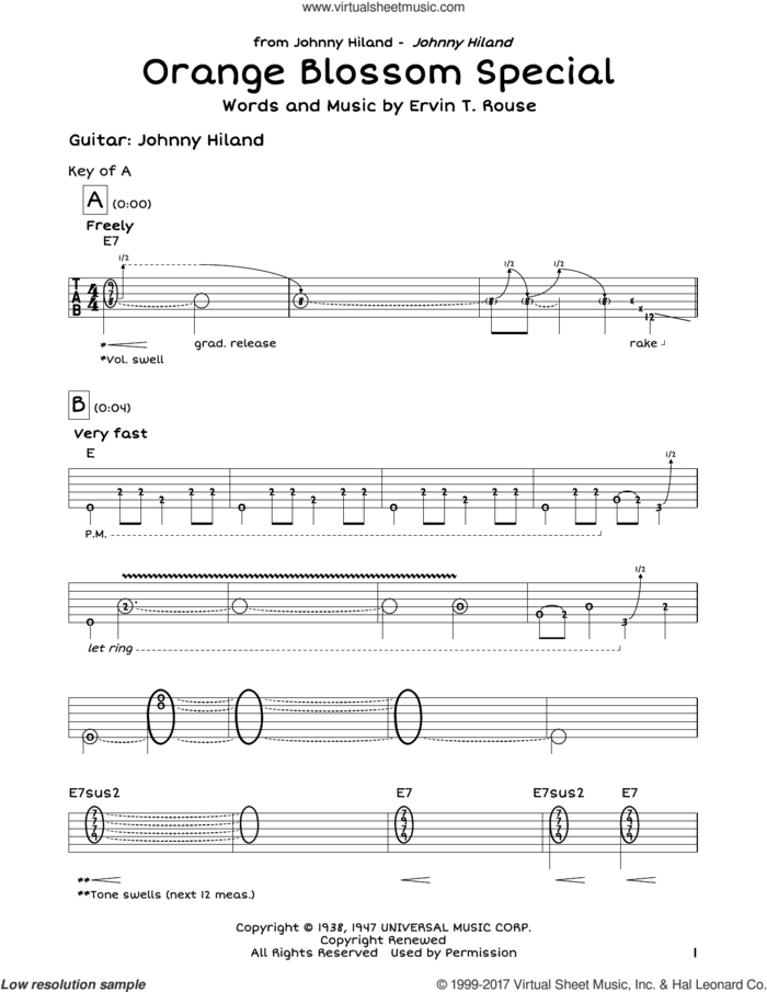 Orange Blossom Special sheet music for guitar solo (lead sheet) by Johnny Hiland, Johnny Cash and Ervin T. Rouse, intermediate guitar (lead sheet)