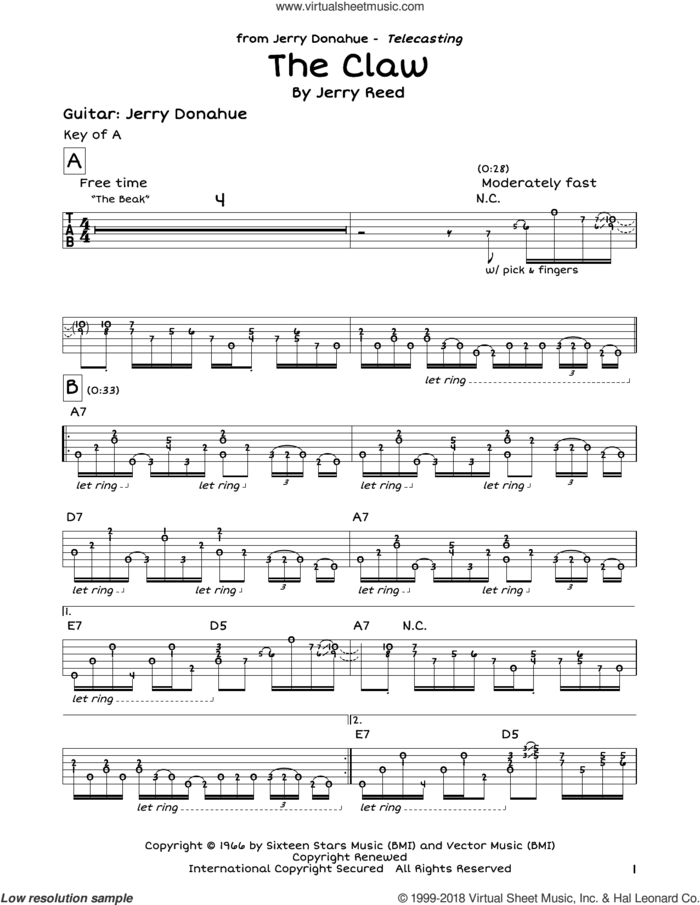 The Claw sheet music for guitar solo (lead sheet) by Jerry Reed, intermediate guitar (lead sheet)