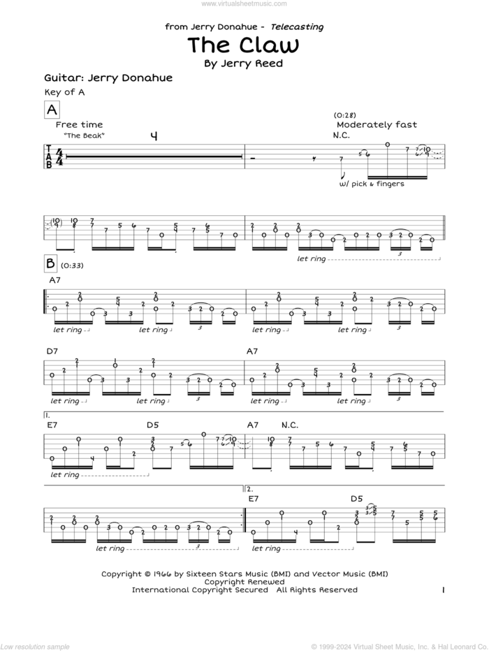 The Claw sheet music for guitar solo (lead sheet) by Jerry Reed, intermediate guitar (lead sheet)