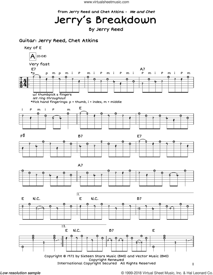 Jerry's Breakdown sheet music for guitar solo (lead sheet) by Jerry Reed, intermediate guitar (lead sheet)