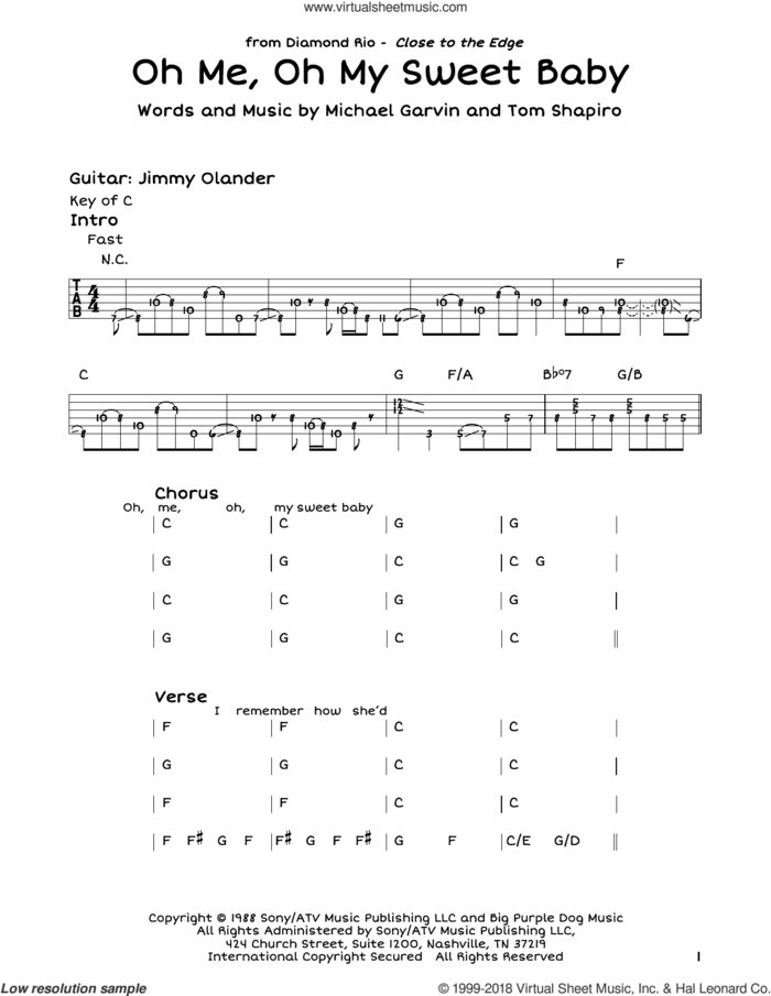Oh Me, Oh My Sweet Baby sheet music for guitar solo (lead sheet) by Diamond Rio, Michael Garvin and Tom Shapiro, intermediate guitar (lead sheet)