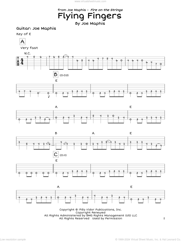 Flying Fingers sheet music for guitar solo (lead sheet) by Joe Maphis, intermediate guitar (lead sheet)