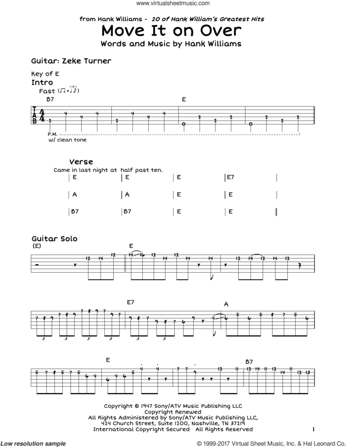 Move It On Over sheet music for guitar solo (lead sheet) by Hank Williams, intermediate guitar (lead sheet)