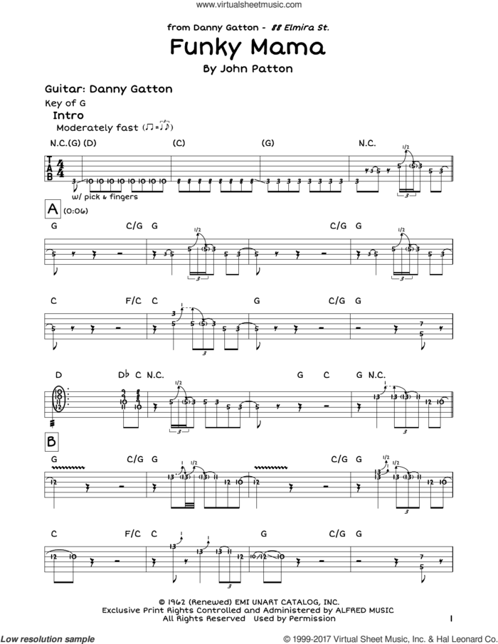 Funky Mama sheet music for guitar solo (lead sheet) by John Patton, intermediate guitar (lead sheet)