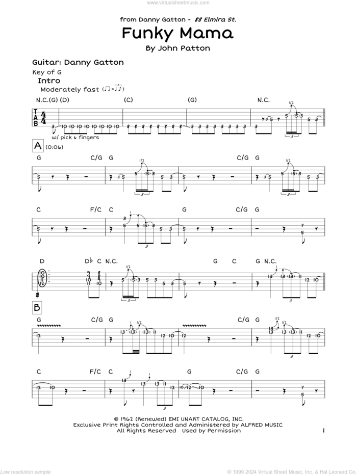 Funky Mama sheet music for guitar solo (lead sheet) by John Patton, intermediate guitar (lead sheet)