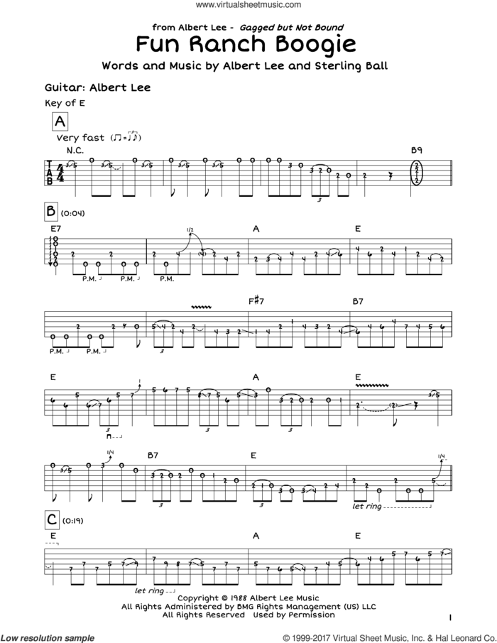 Fun Ranch Boogie sheet music for guitar solo (lead sheet) by Albert Lee and Sterling Ball, intermediate guitar (lead sheet)