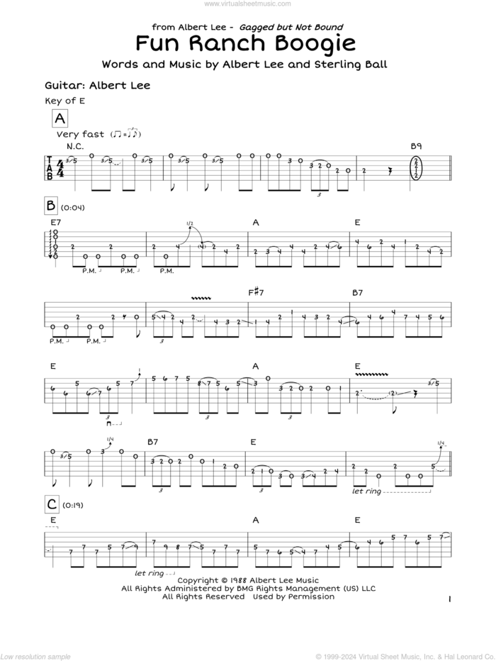 Fun Ranch Boogie sheet music for guitar solo (lead sheet) by Albert Lee and Sterling Ball, intermediate guitar (lead sheet)