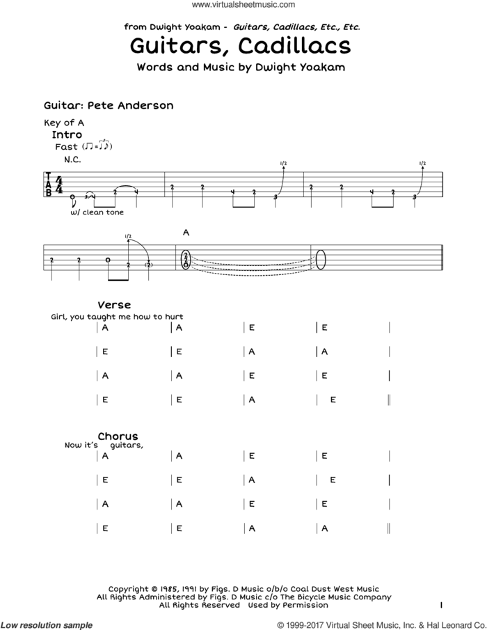 Guitars, Cadillacs sheet music for guitar solo (lead sheet) by Dwight Yoakam, intermediate guitar (lead sheet)