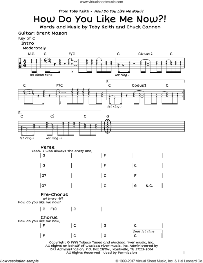 How Do You Like Me Now?! sheet music for guitar solo (lead sheet) by Toby Keith and Chuck Cannon, intermediate guitar (lead sheet)