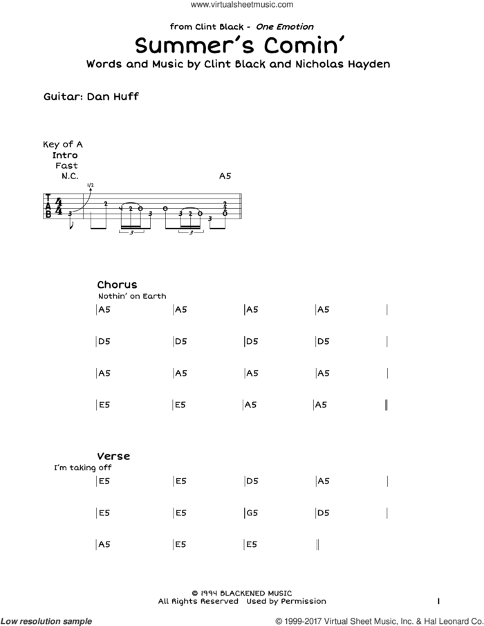 Summer's Comin' sheet music for guitar solo (lead sheet) by Clint Black and Nicholas Hayden, intermediate guitar (lead sheet)