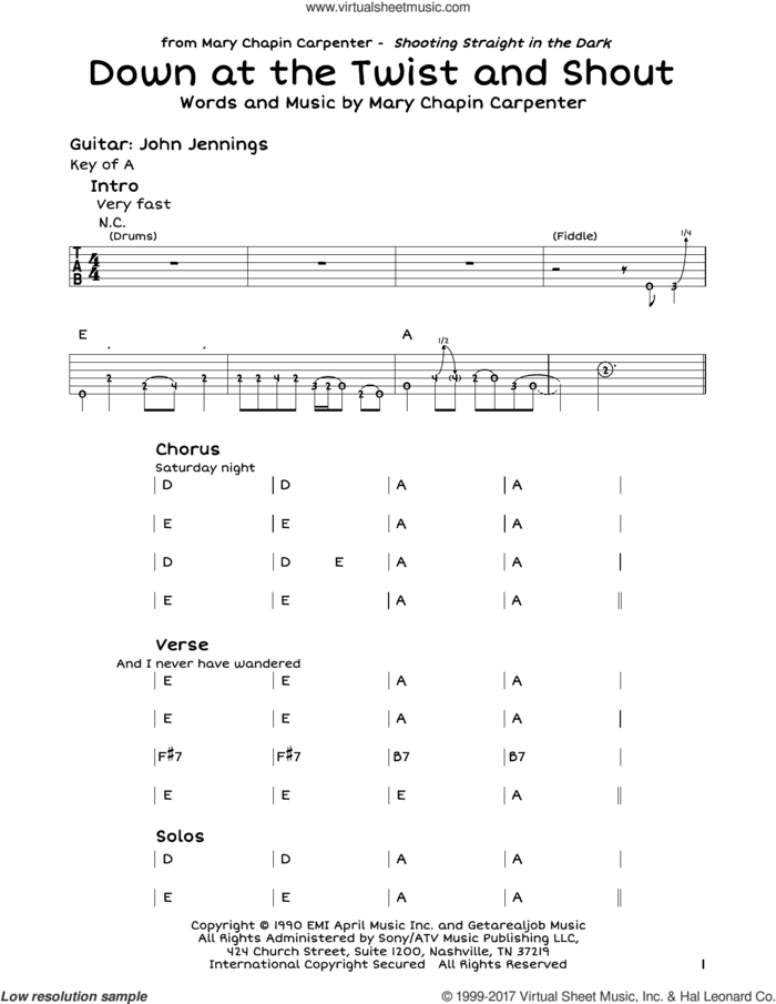 Down At The Twist And Shout sheet music for guitar solo (lead sheet) by Mary Chapin Carpenter, intermediate guitar (lead sheet)