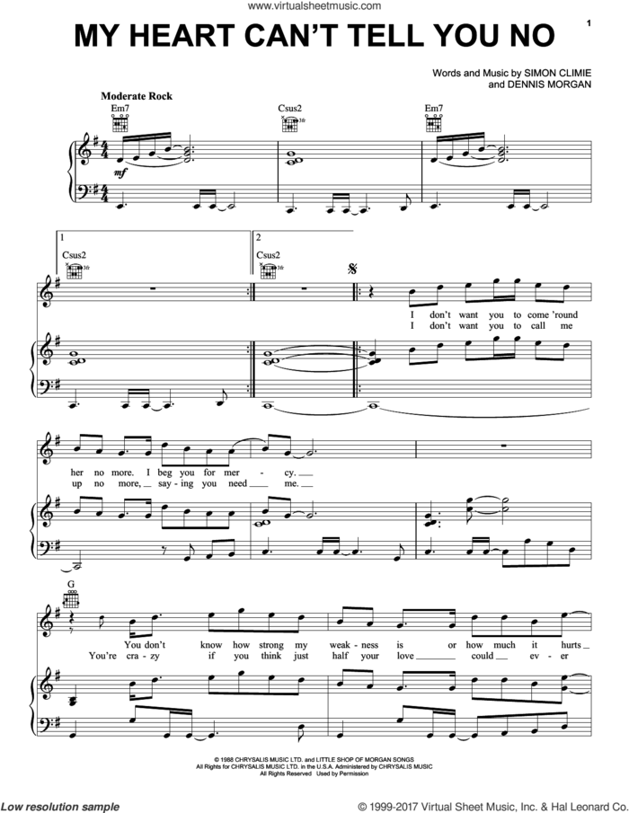 My Heart Can't Tell You No sheet music for voice, piano or guitar by Rod Stewart, Dennis Morgan, Sara Evans and Simon Climie, intermediate skill level