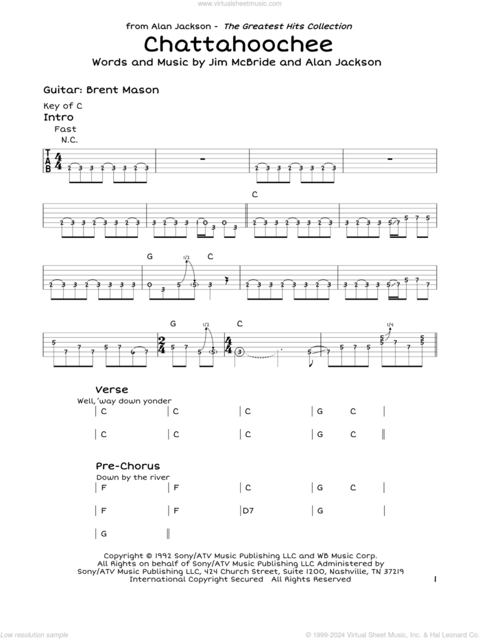 Chattahoochee sheet music for guitar solo (lead sheet) by Alan Jackson and Jim McBride, intermediate guitar (lead sheet)