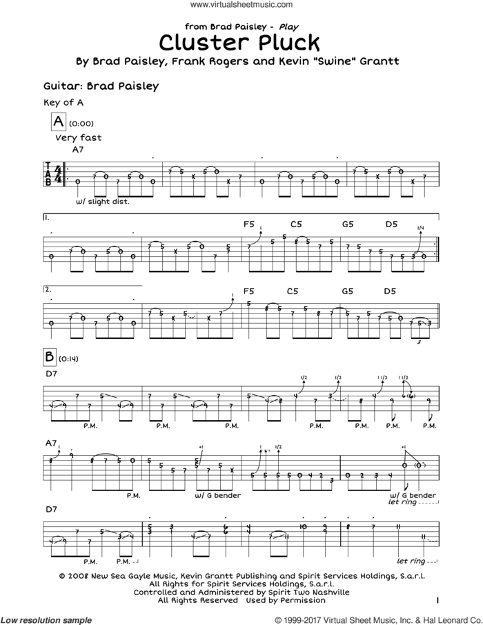 Cluster Pluck sheet music for guitar solo (lead sheet) by Brad Paisley, Frank Rogers and Kevin 'Swine' Grantt, intermediate guitar (lead sheet)