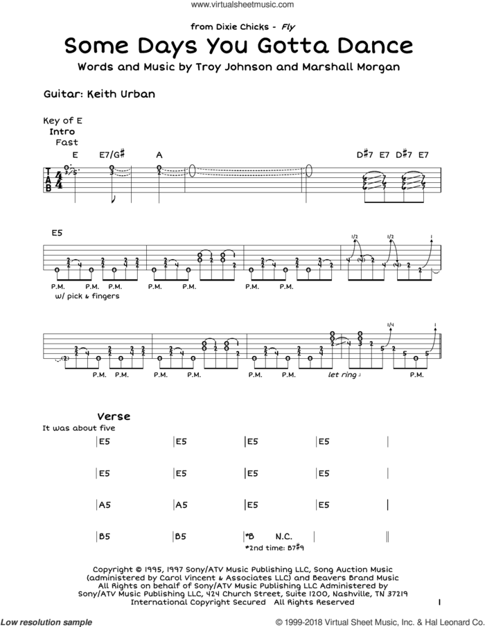 Some Days You Gotta Dance sheet music for guitar solo (lead sheet) by The Chicks, Dixie Chicks, Marshall Morgan and Troy Johnson, intermediate guitar (lead sheet)