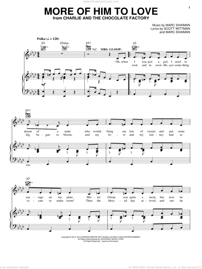 More Of Him To Love sheet music for voice and piano by Marc Shaiman, Roald Dahl and Scott Wittman, intermediate skill level