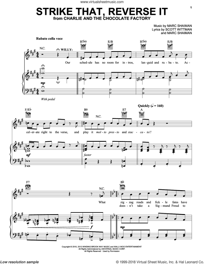 Strike That, Reverse It sheet music for voice and piano by Marc Shaiman, Roald Dahl and Scott Wittman, intermediate skill level
